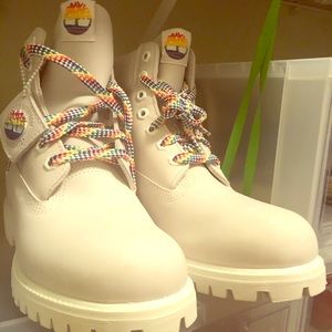 White and Rainbow Timberlands